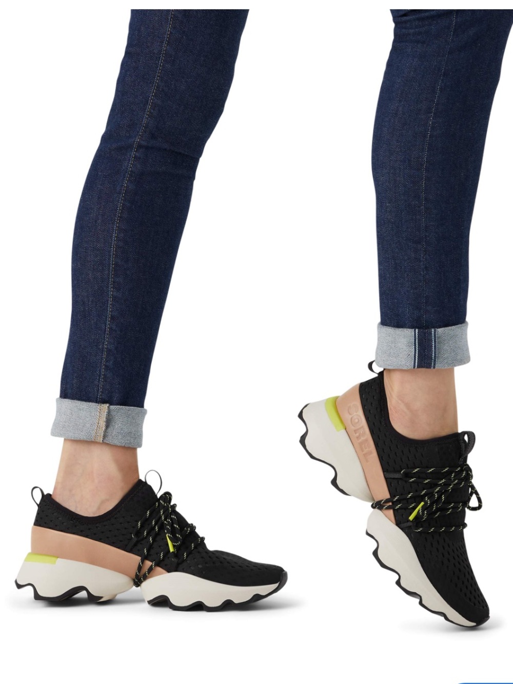 Sorel Black Knit Lace-Up Sneakers with Tan & Neon Accent